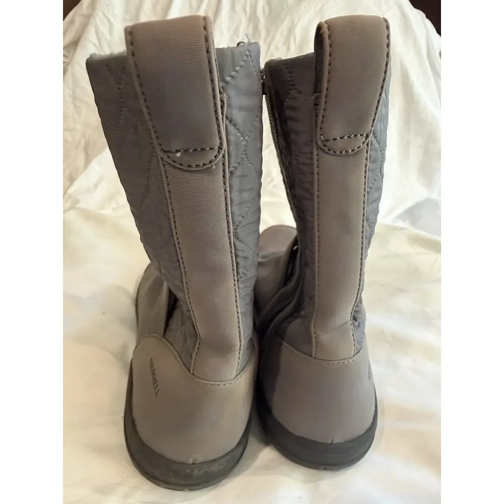 MERRELL Winter Boots Women’s 8 Encore Kassie Gray Zipper Lined Quilted Pattern